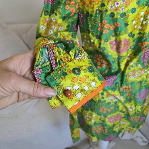 Vtg 60s Mod Mini Dress Psychedelic Floral Belted Button Front Youthquake Collar - Picture 8 of 11